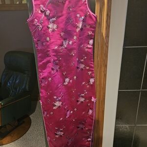 Floral Pink Sleeveless Cheongsam Dress